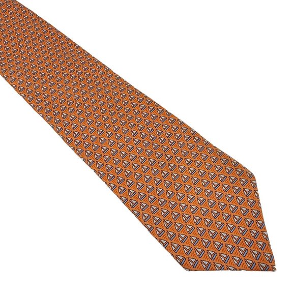 Hermes Geometric Sailing Boats Silk Necktie 3.25" - Picture 1 of 4